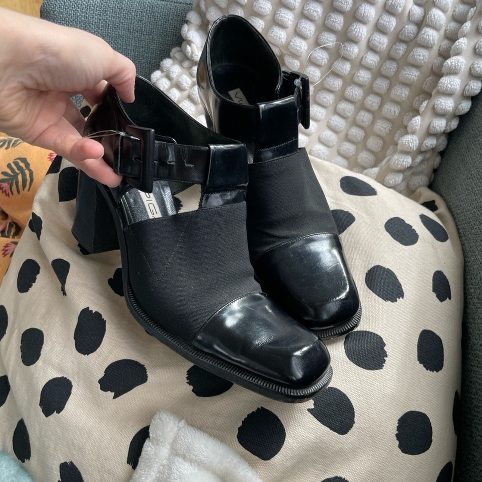 Via Spiga Black Patent Leather Mules